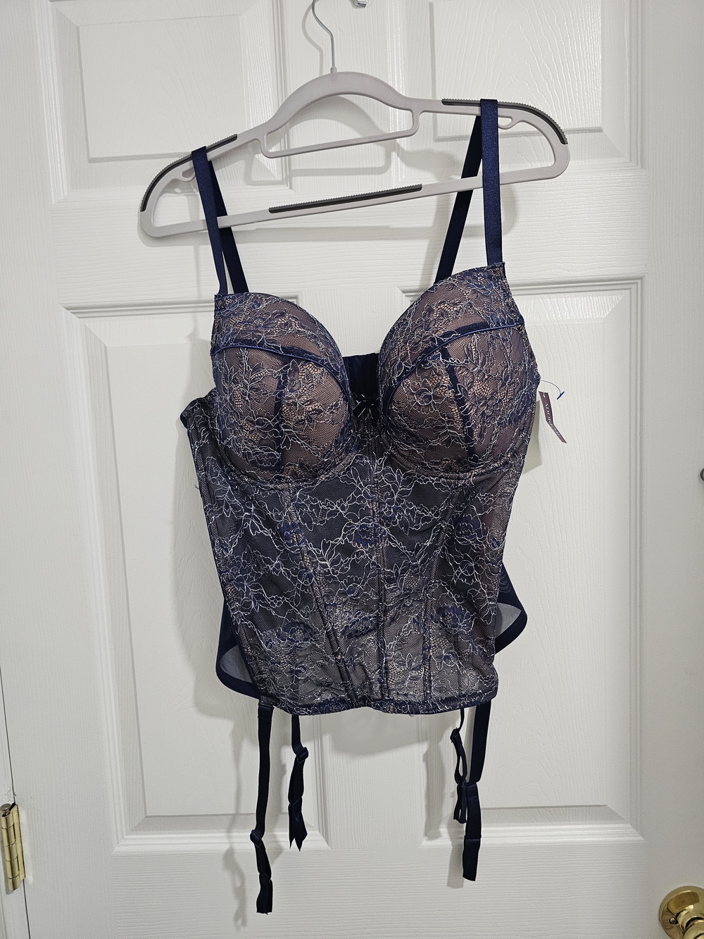Adore Me Navy Lace Longline Bustier with Garters